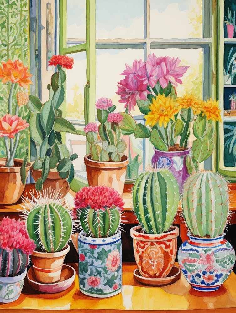 Cactus Painting Maximalist Still Life Gymnocalycium Cactus 3