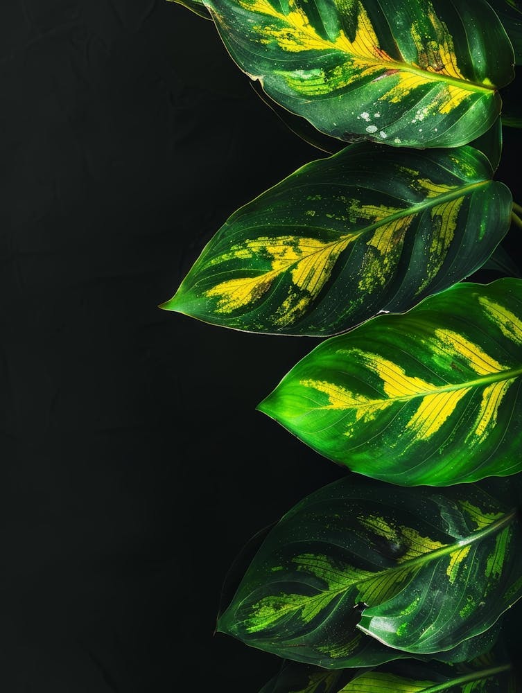 Green Leaves On Black Background 1