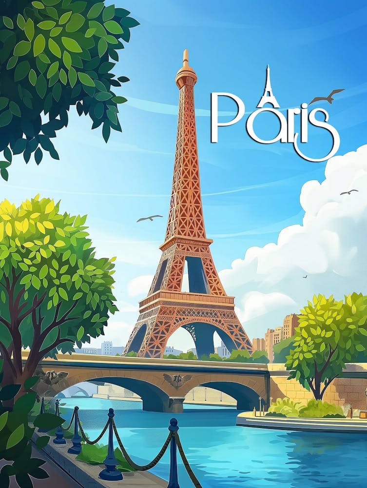 Paris France - Eiffel Tower Travel Poster