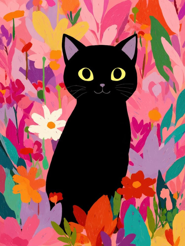 Black Cat In Flowers 18
