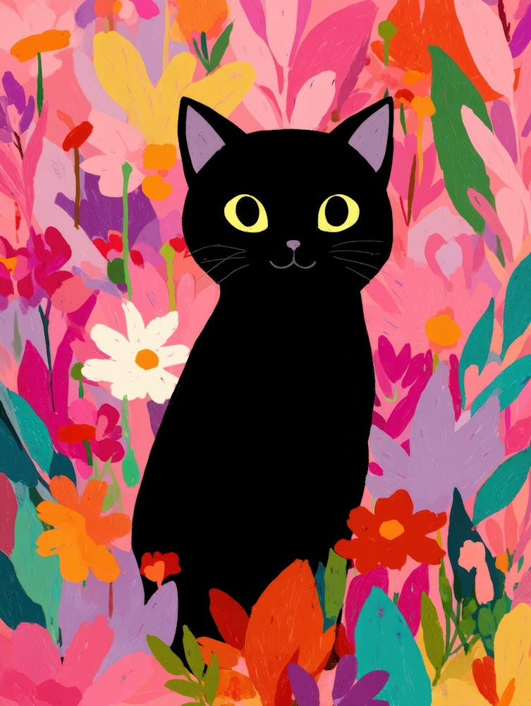 Black Cat In Flowers 18