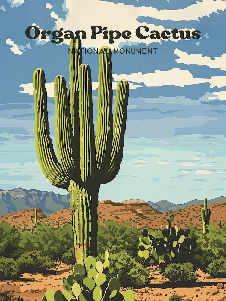Organ Pipe Cactus National Monument Arizona Travel Illustration