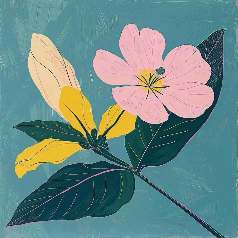 Evening Primrose Square Flower Illustration