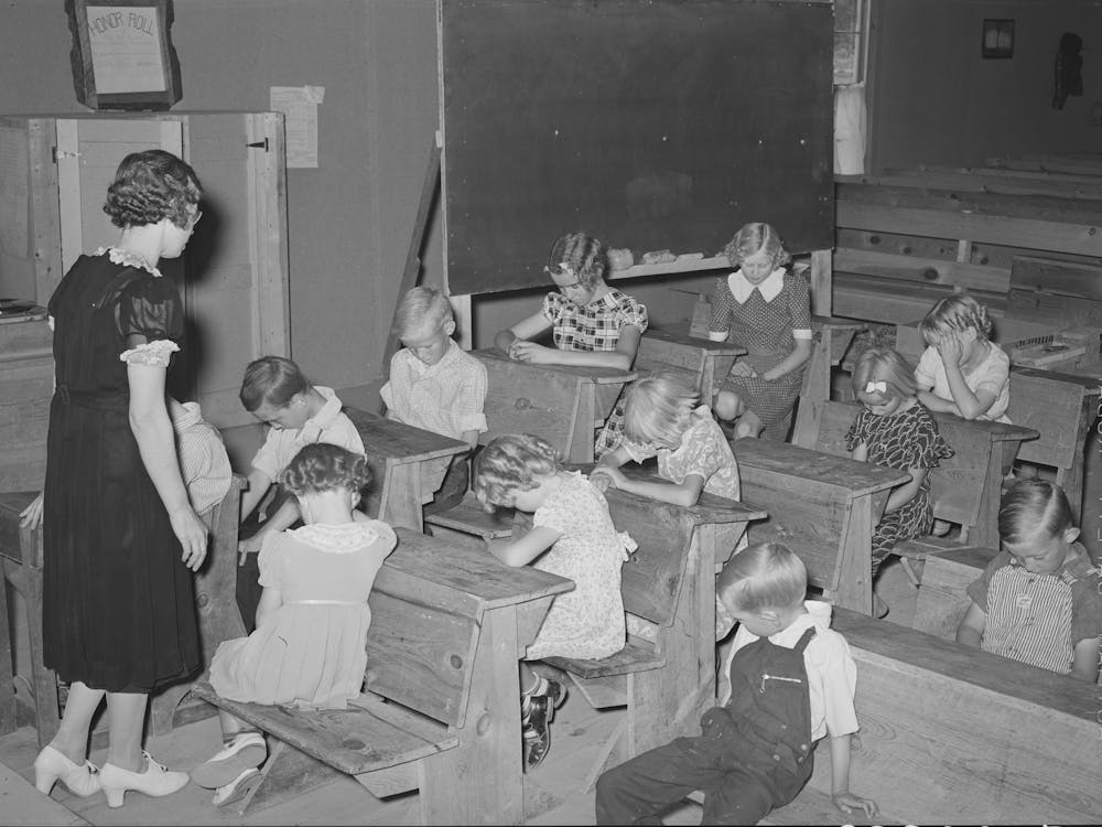 The School Day Opens With Prayer At Private School At The Farm Bureau Building, Pie Town, New Mexico By