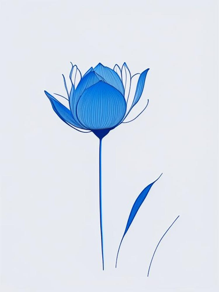 Blue Lotus Minimal Line Drawing 4