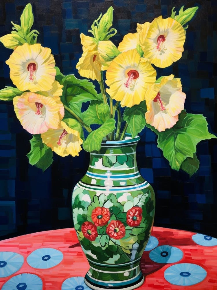 Flowers In A Vase Still Life Painting Hollyhock 1