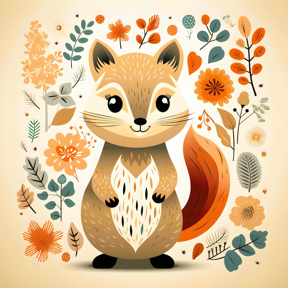 Süßes Eichhörnchen mit Herbstblättern