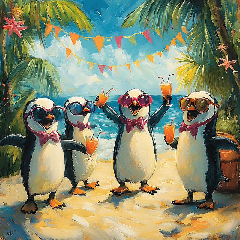 Fête de Plage de Pingouins Tropicaux Amusante 2