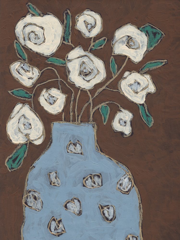 Blue Vessel, White Roses