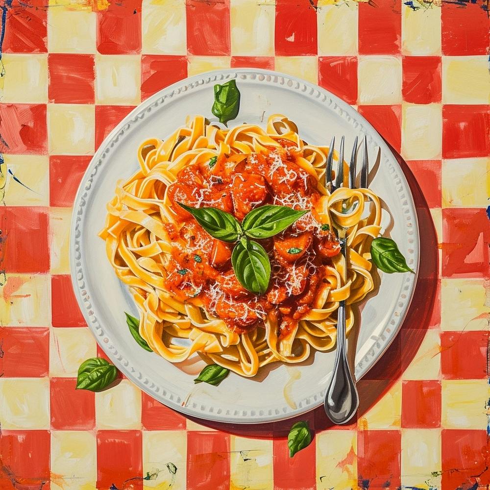 Spaghetti Tomato Sauce Pastel Checkerboard 2