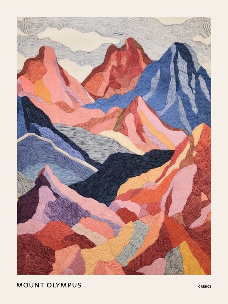 Mount Olympus Greece 2 Colourful Mountain Illustration Poster