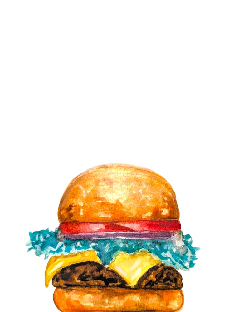 Beef Cheese Burger Watercolour Illustration Kitchen