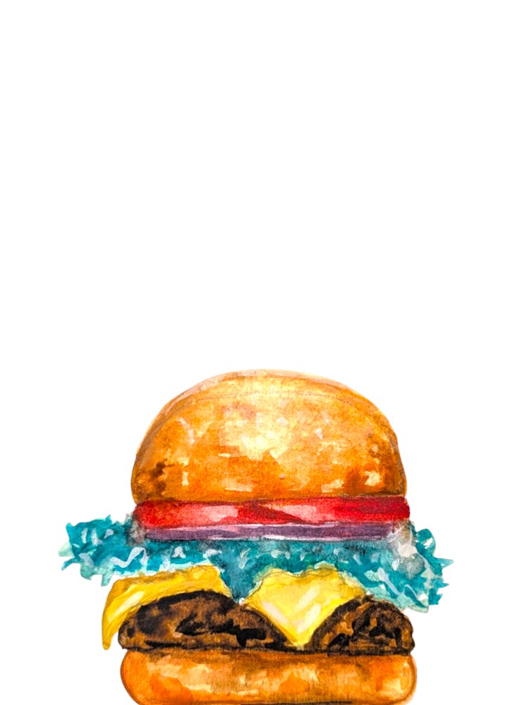 Beef Cheese Burger Watercolour Illustration Kitchen