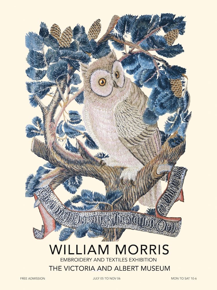 Owl Embroidery Exhibition Poster, William Morris