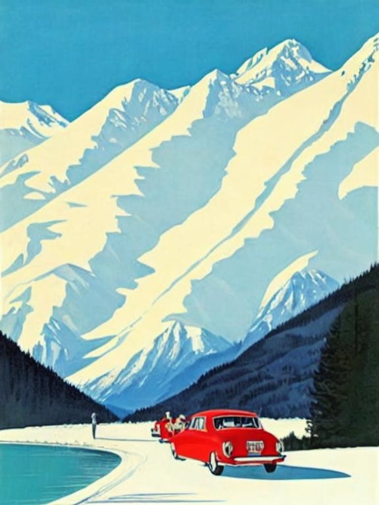 St Moritz, Switzerland Midcentury Vintage Skiing Poster