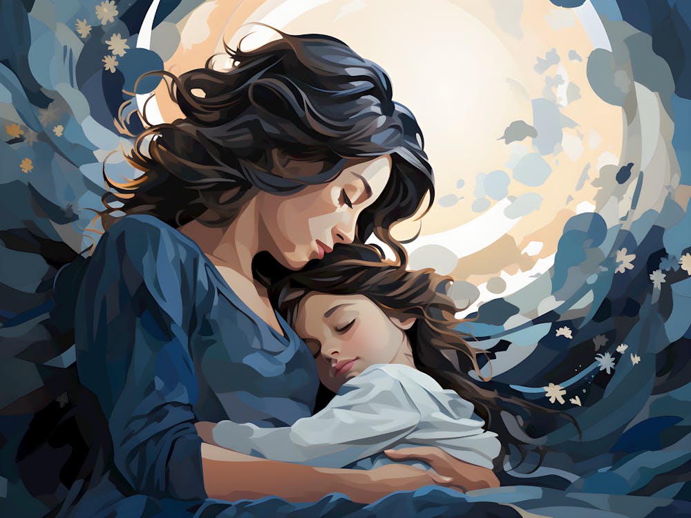 Mother's Embrace: Tender Illustration of Maternal Love