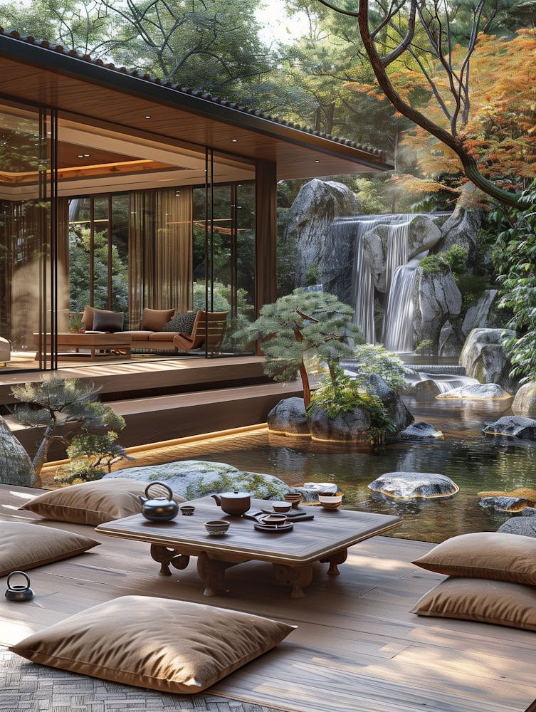 A Courtyard With A Lot Of Bamboo Planted In One Corner, Swaying In The Wind