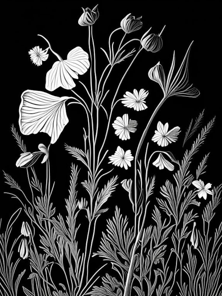 Marsh Mallow Wildflower Linocut