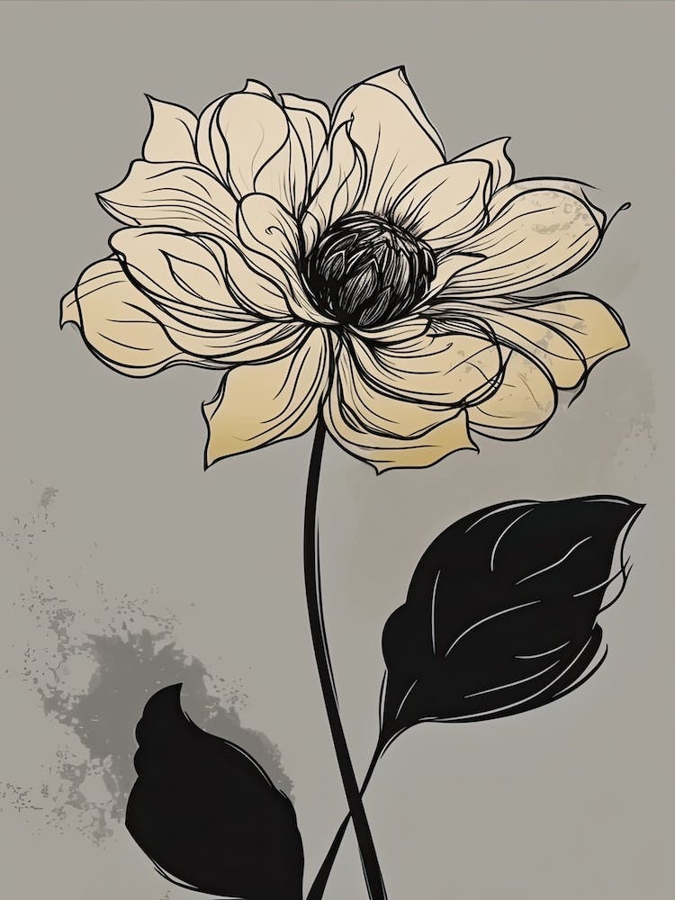 Dahlia Line Art Flowers Illustration Neutral 10