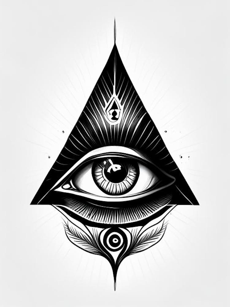 Mysticism, Symbol, Third Eye Simple Black & White Illustration 2