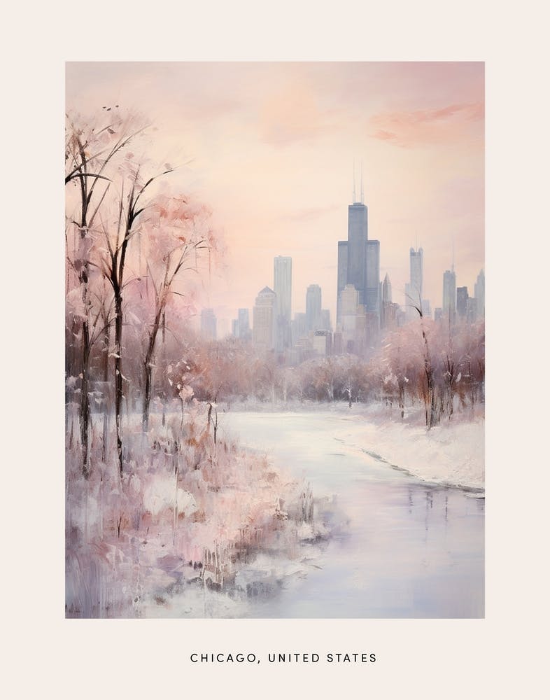 Dreamy Winter Painting Poster Chicago Usa 1