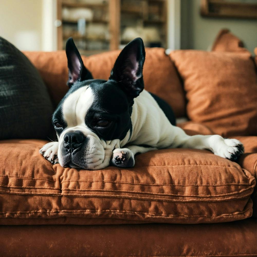 Boston Terrier Sleeping On The Couch (2)