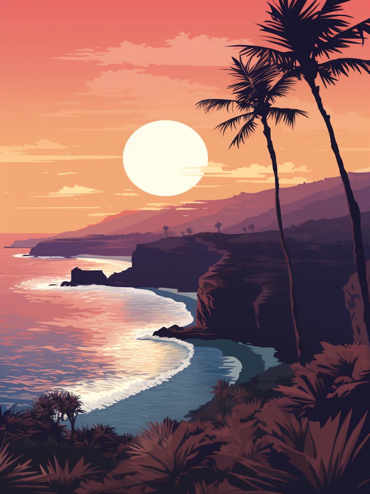 Illustration Of Hanauma Bay Honolulu Hawaii In Pink Tones 1