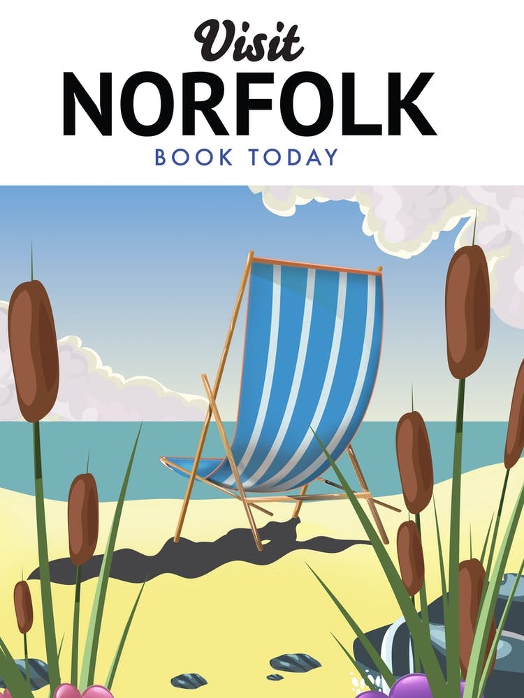 Norfolk Meeresküste Reiseplakat im Vintage-Stil