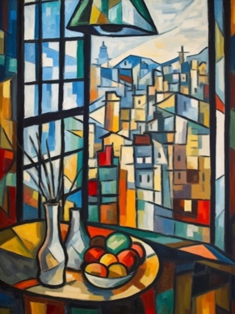 Window View Of Seoul South Korea In The Style Of Cubism 3