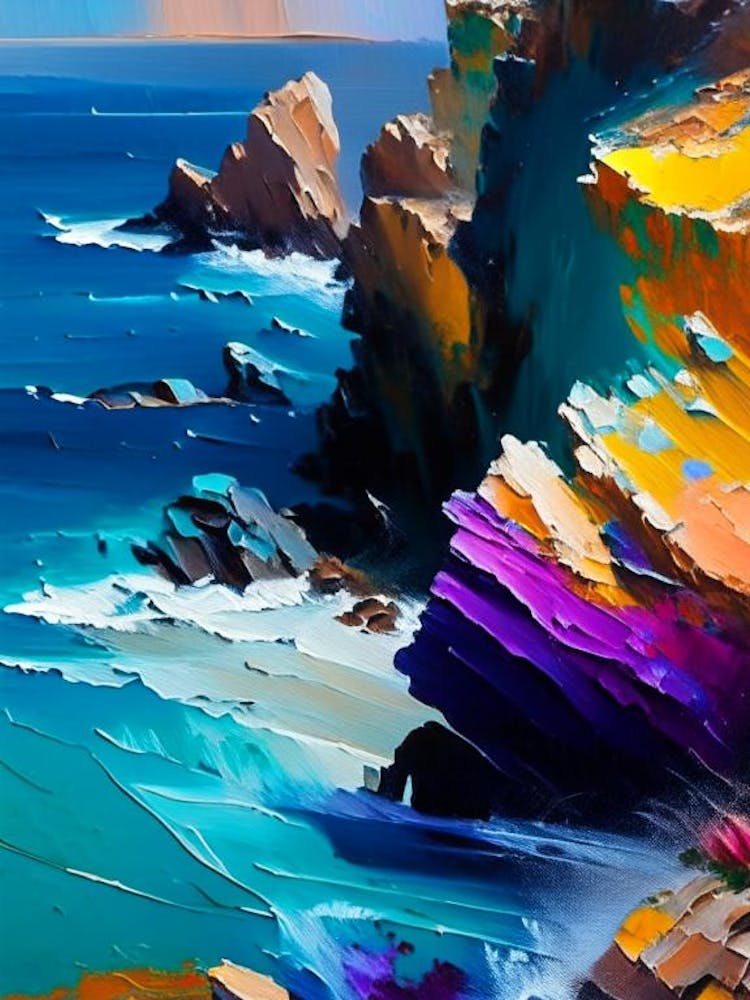 Coastal Cliffs And Rocky Shores Waterscape Bright Abstract 2