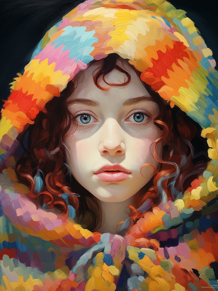 Girl In Crochet Hood Illustration