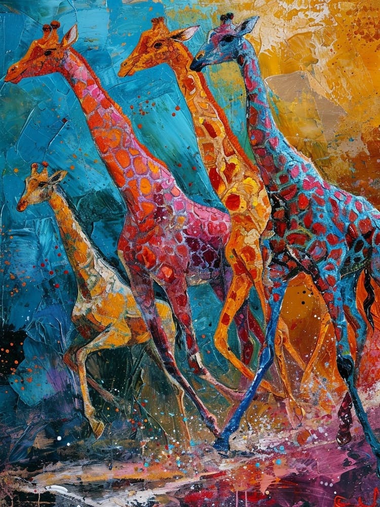 Giraffe Herd Running