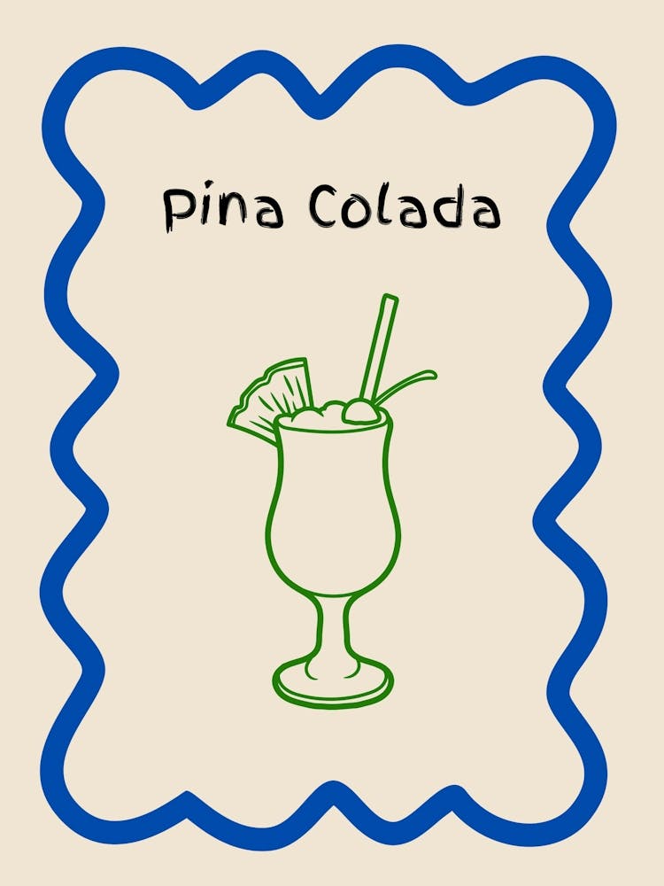 Pina Colada Doodle Poster Blue & Green