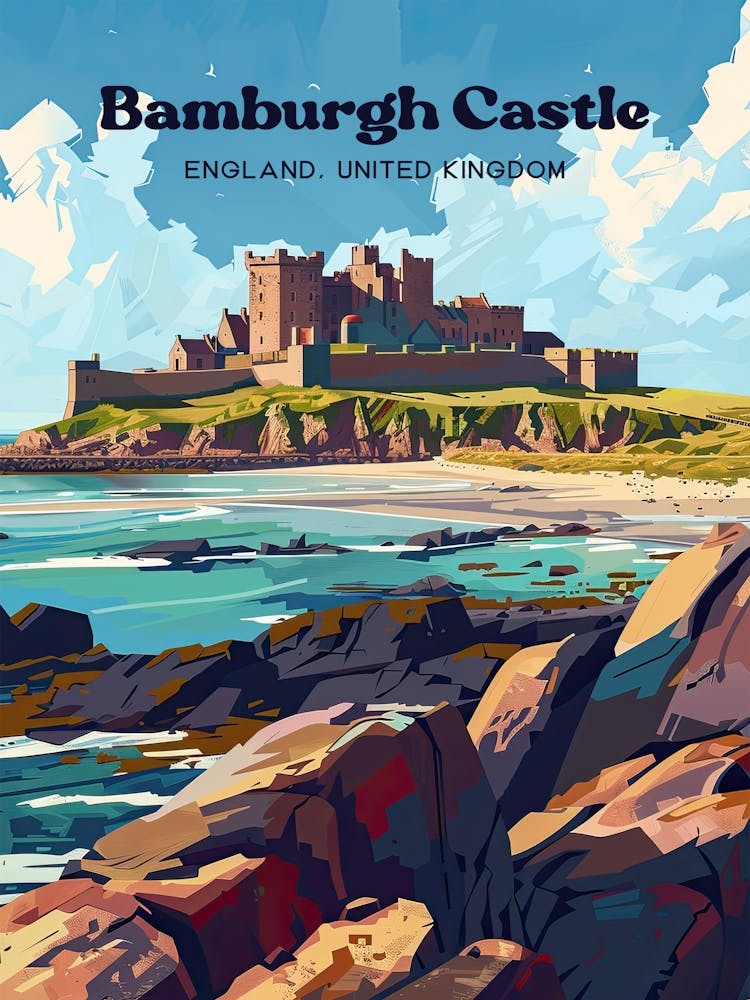 Bamburgh Castle England Northumberland Digital Travel Illustration