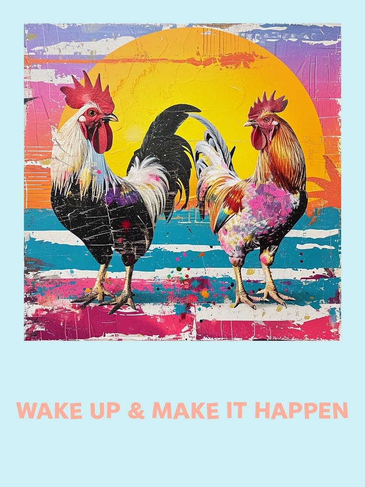 Wake Up & Make It Happen Rooster Collage Poster 2