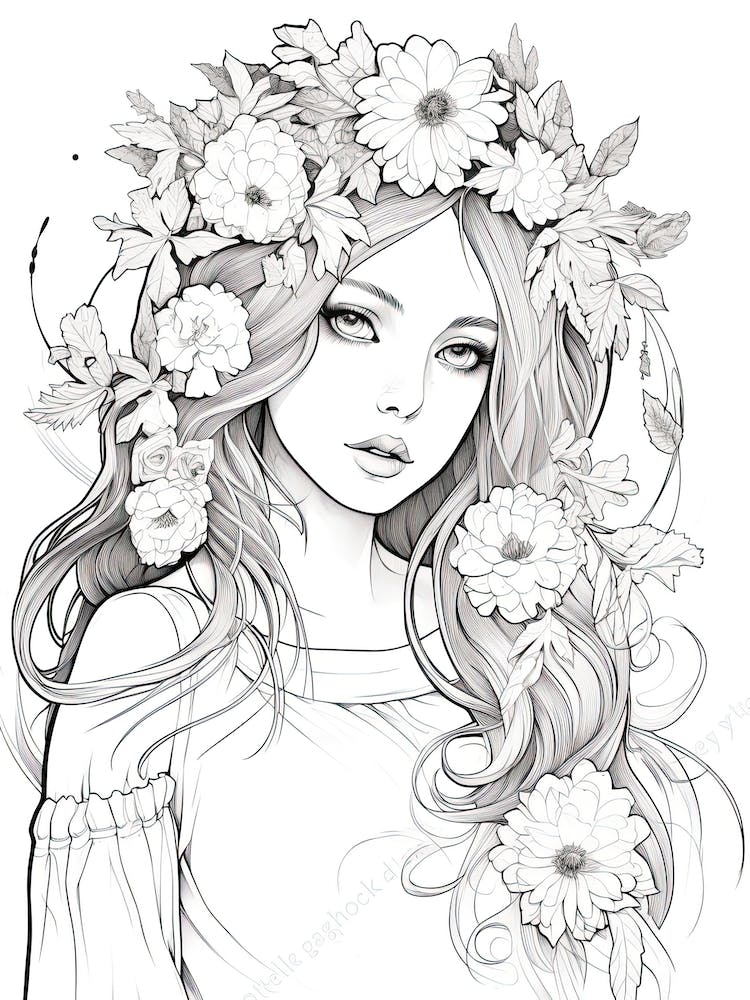 Bloom Body Girl Line Art 1
