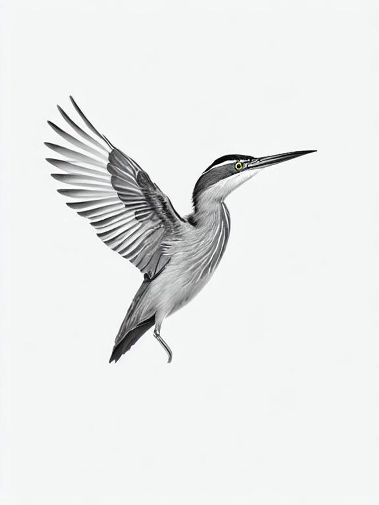 Green Heron B&W Pencil Drawing 1 Bird