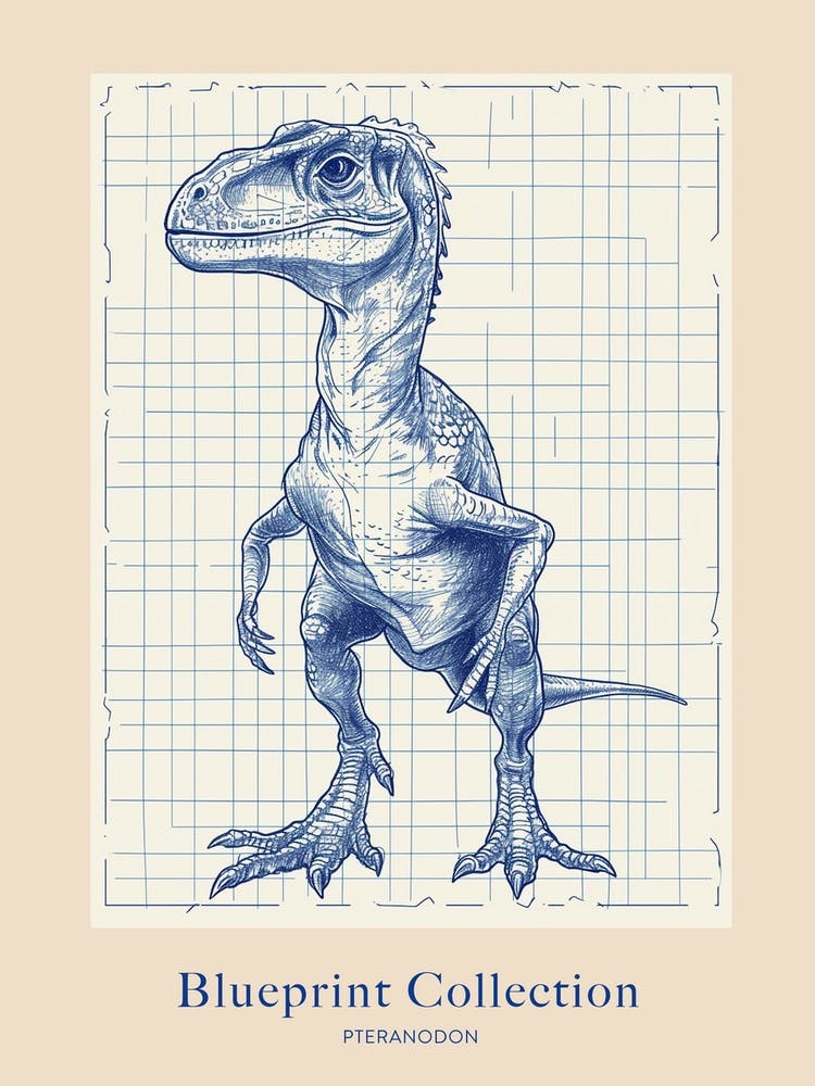 Pteranodon Dinosaur Blue Print Style 2 Poster