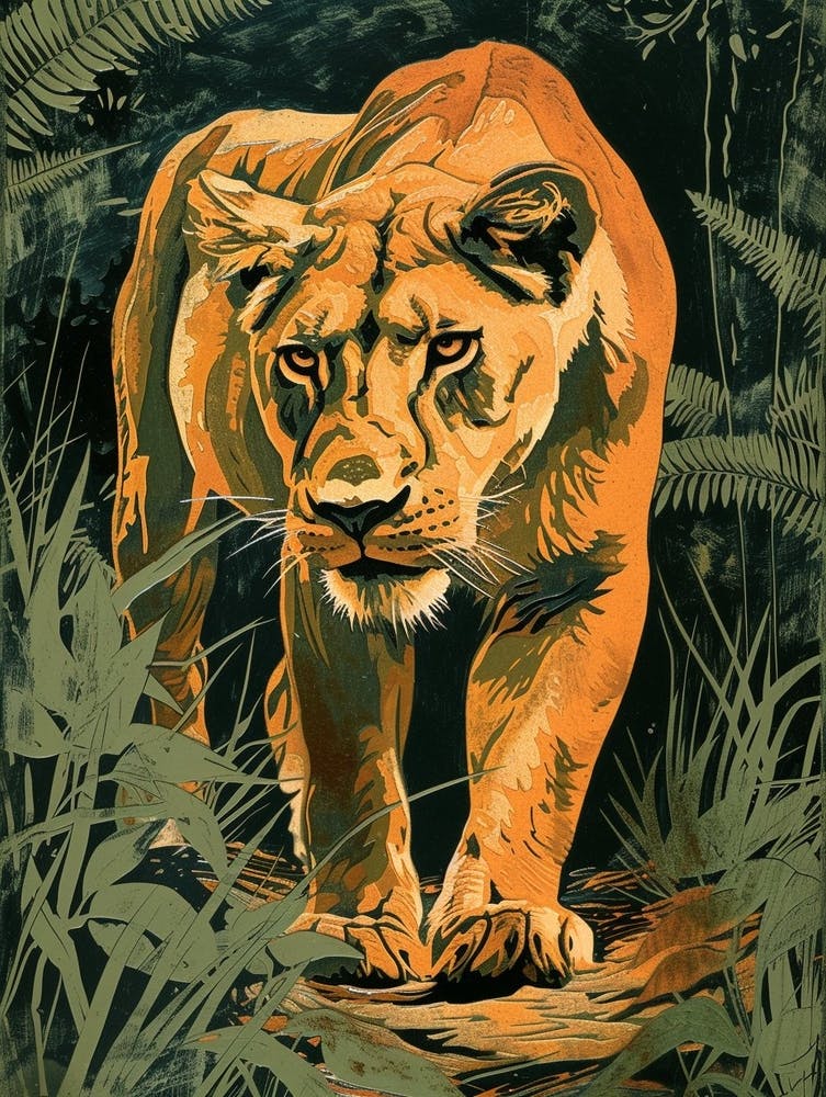 Barbary Lion Relief Illustration Lioness 2