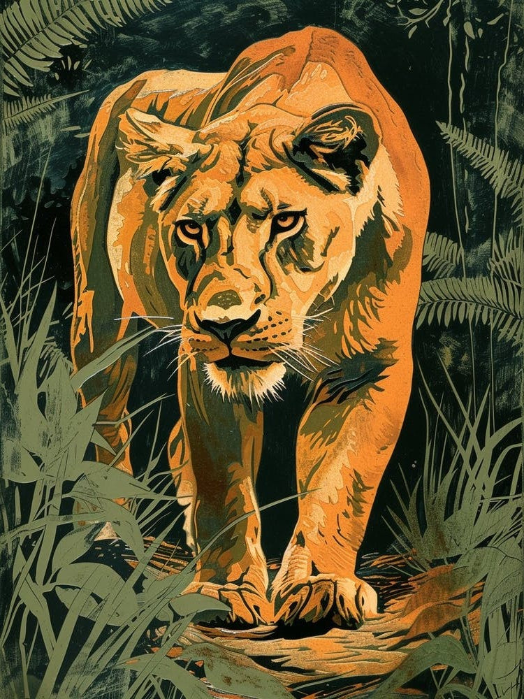 Barbary Lion Relief Illustration Lioness 2