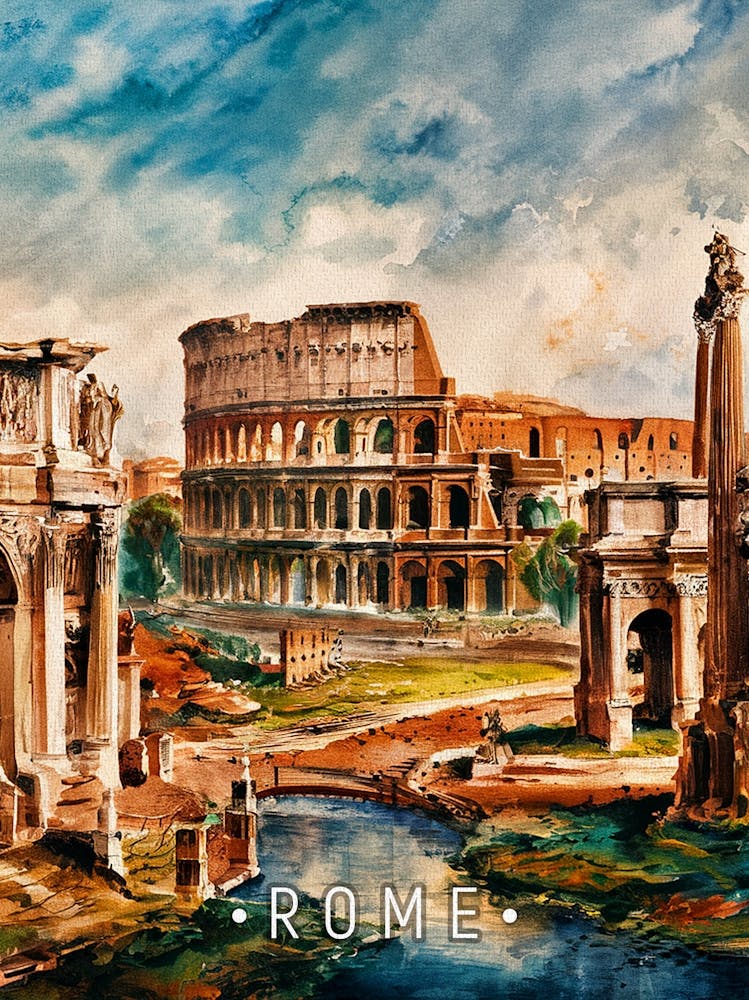 Rome City Watercolor Painting