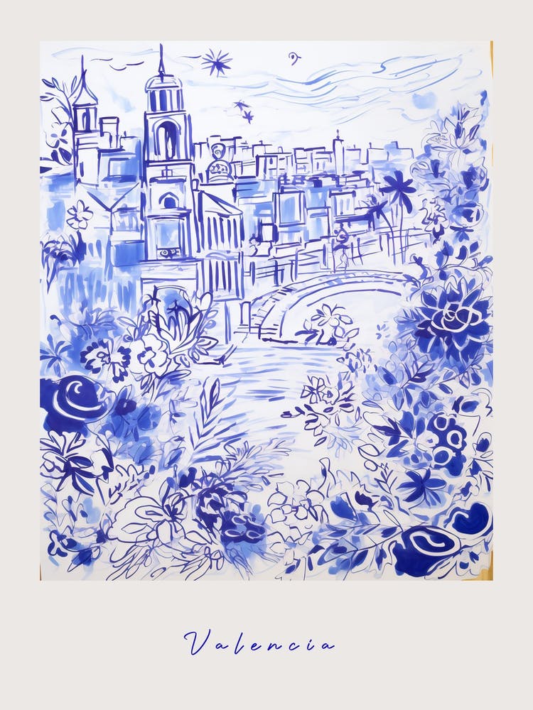 Valencia Spain 2 Mediterranean Blue Drawing Poster