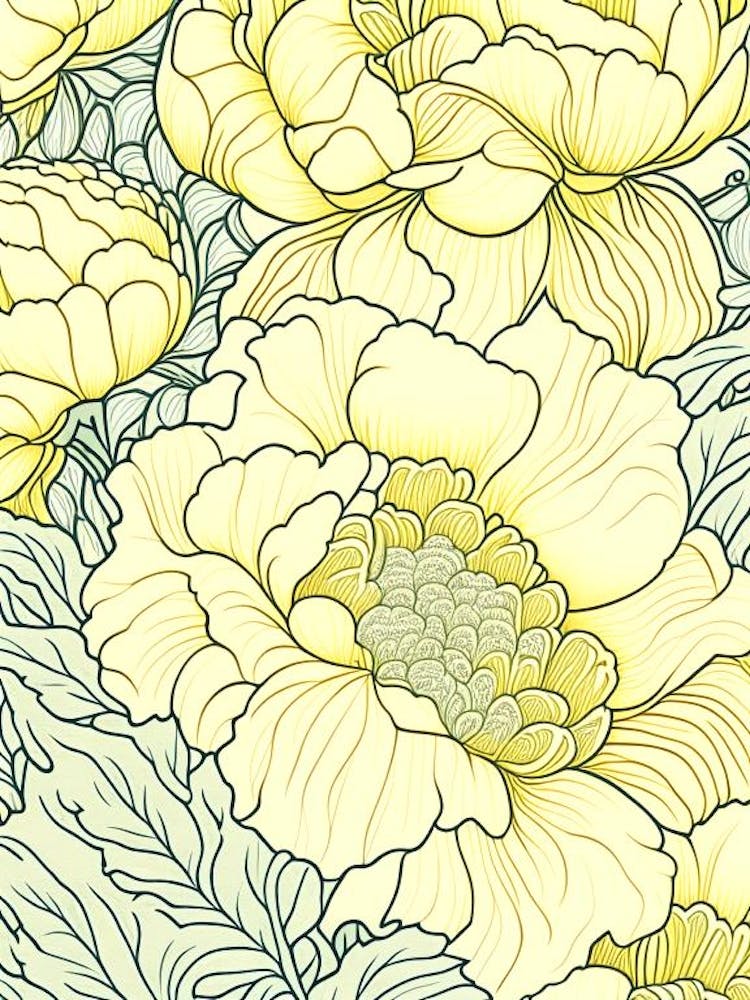 Close Up Of Peonies Yellow 2 Drawing