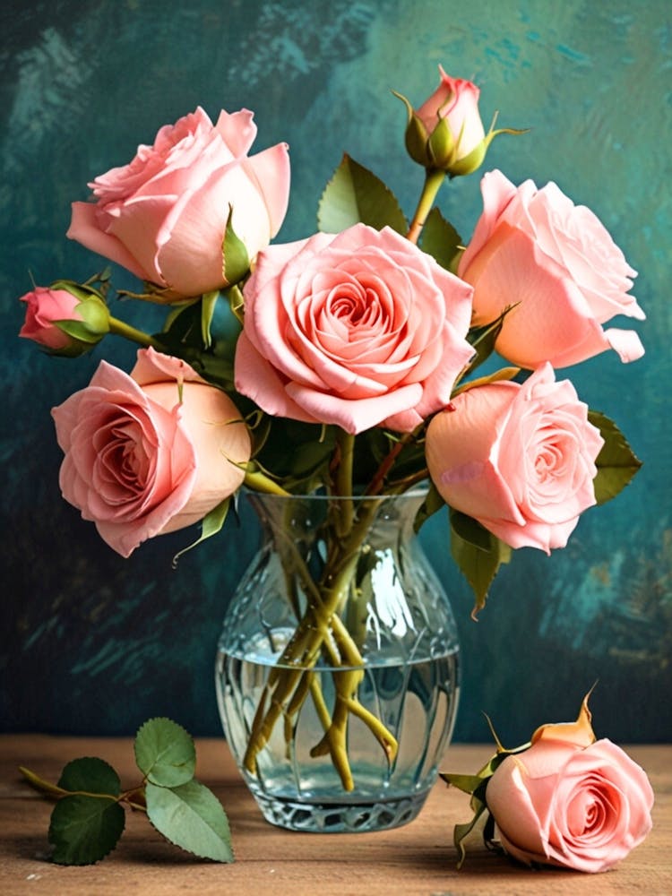 Pink Roses In Vase 1