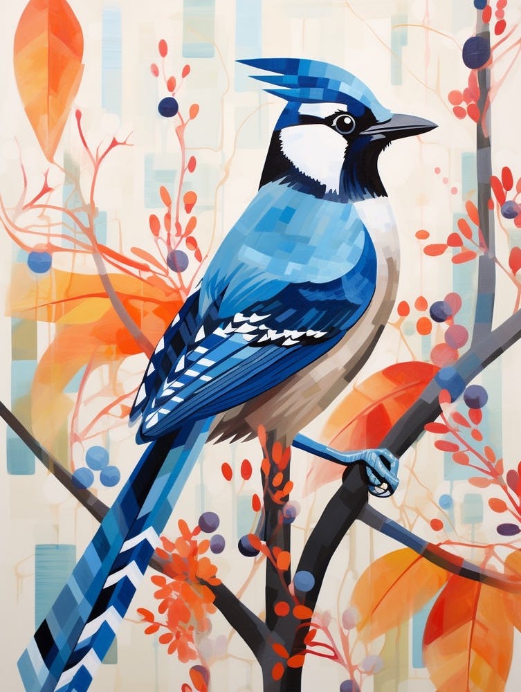 Geai bleu Peinture-collage d'oiseau 4