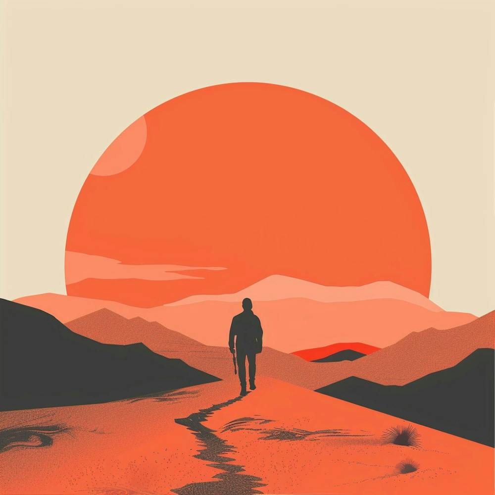 Man Walking In Desert