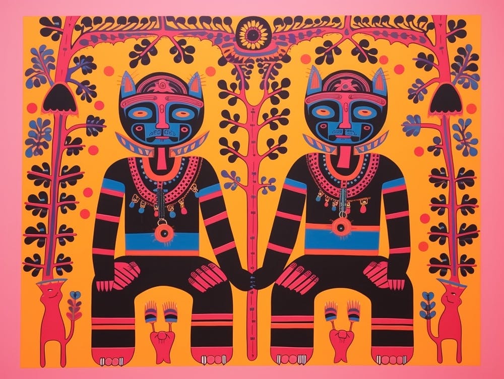 Panther 2 Folk Style Animal Illustration