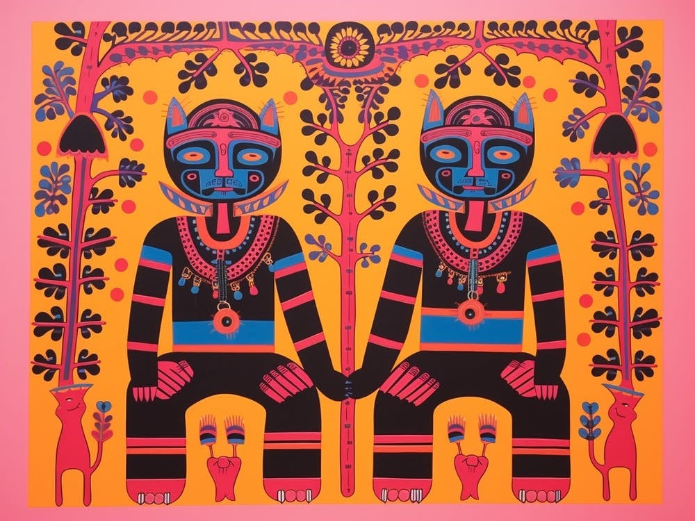 Panther 2 Folk Style Animal Illustration