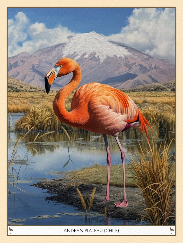 Greater Flamingo Andean Plateau Chile Tropical Illustration 2 Poster