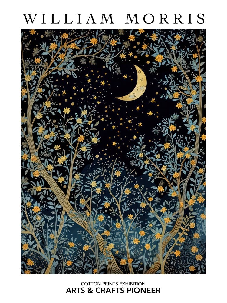 William Morris Print Moon Botanical Trees Poster Vintage Wall Art Textiles Art Vintage Poster